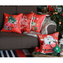 Christmas Throw Pillow Cover 4-Piece Set Square 18 X 18 In. White Red Home Decor - £37.05 GBP