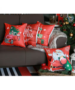 Christmas Throw Pillow Cover 4-Piece Set Square 18 X 18 In. White Red Ho... - £36.53 GBP