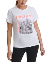 DKNY Womens Activewear Sport City Skyline Graphic T-Shirt Color White Size S - £36.58 GBP