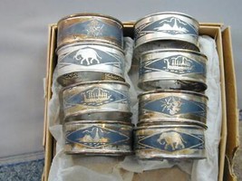 8 Antique Niello Siam Silver Napkins Rings New In Box - €218,74 EUR