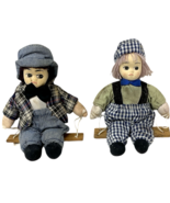 Lot of 2 Vintage Porcelain Face &amp; Cloth Dolls on Swing 5.5&quot;  Country Far... - €8,57 EUR