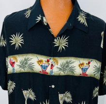 Aloha Hawaiian Shirt XXL Cocktail Tiki Drinks Orchid 2XL Tropical Black - £31.96 GBP