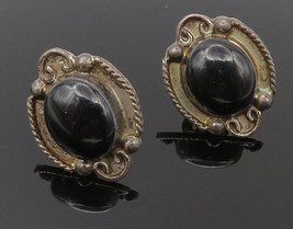 925 Sterling Silver - Vintage Black Onyx Dark Tone Twist Drop Earrings -... - $461.06 MXN