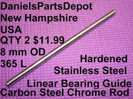 x2 365 x 8mm Carbon Steel Chrome Rod Precision Linear bearing Guide Rail Shaft - £9.43 GBP