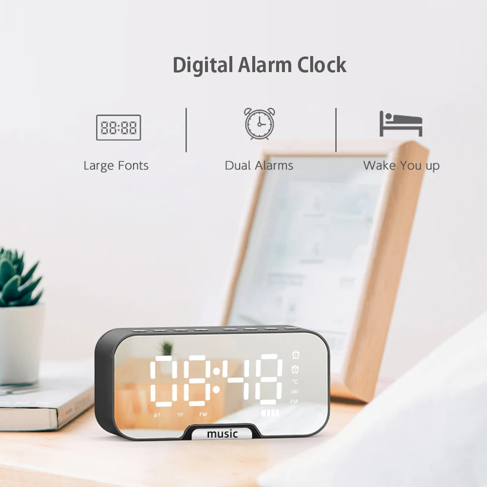 House Home LED Mirror Alarm Clock Digital Table Clock Wake Up Electronic Clock T - £33.58 GBP