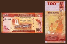 Sri Lanka P125 100 Rupee, coal, waterfall, bird, butterfly / dancer, dru... - $2.99