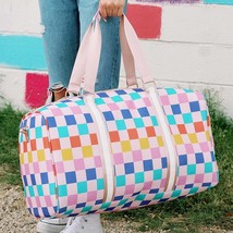 Multicolored Checkered Pattern Weekender Duffle Travel Bag - £43.63 GBP