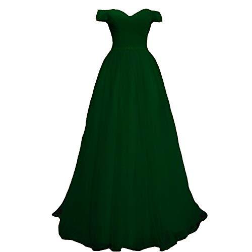 Kivary Off The Shoulder Pleats Beaded Tulle Long Evening Prom Dress Emerald Gree