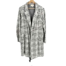 Melloday Black White Tweed Plaid Open Front Womens Long Jacket Large - $37.59