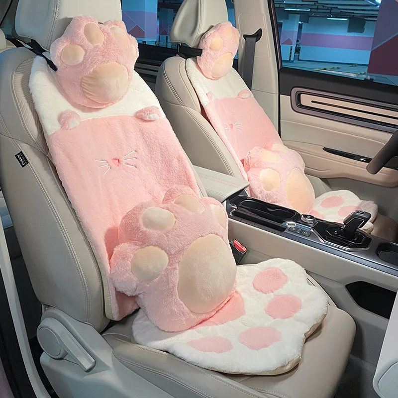 2023 New Car Cushion Plush Warm Cute Cat Paw Car Seat Cushion Head Pillow Car - £16.98 GBP+
