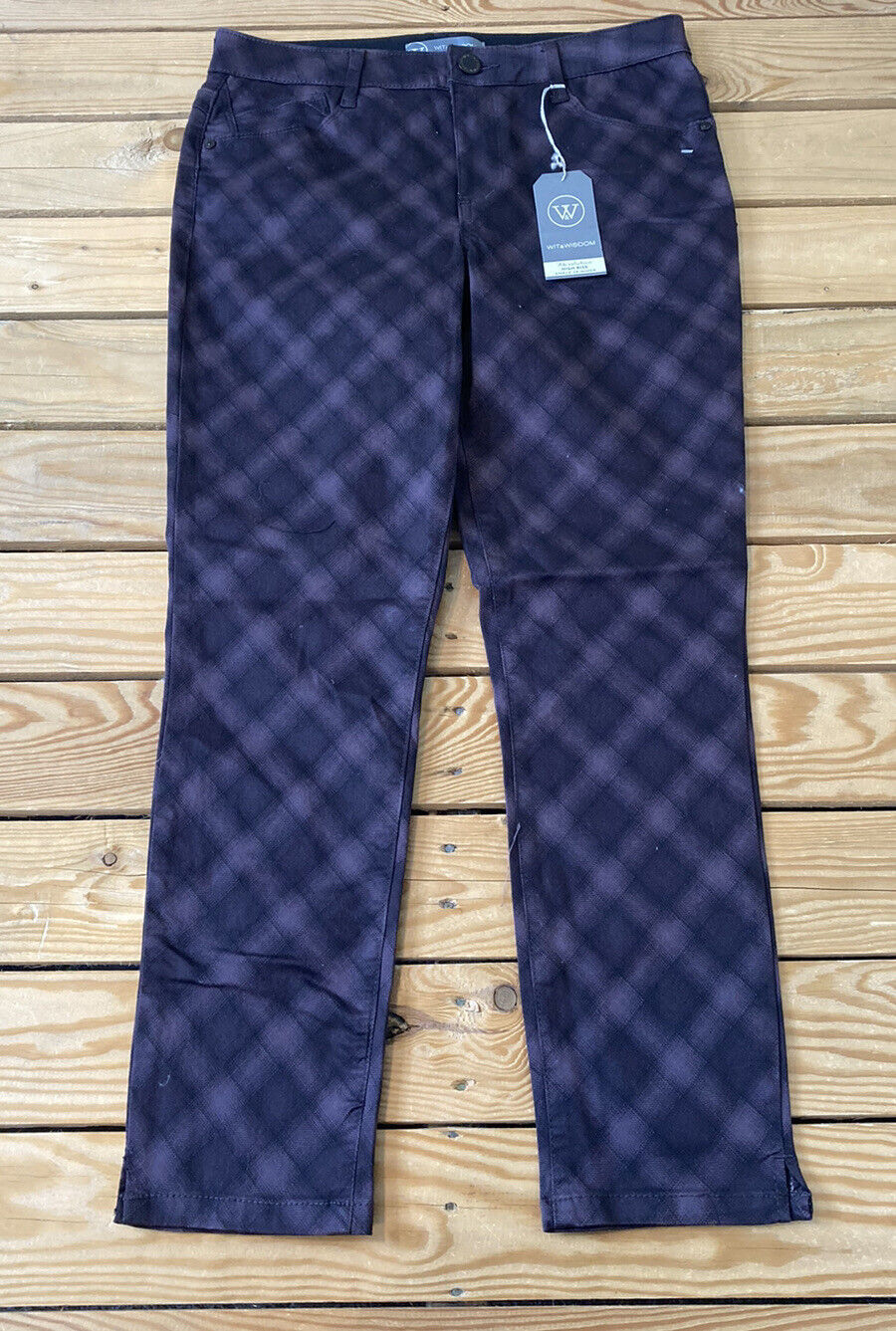 Primary image for wit & wisdom NWT women’s high Rise ankle skimmer jeans Size 6 Purple Plaid L7