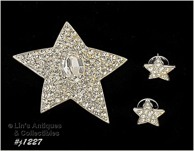 Primary image for Eisenberg Ice Clear Rhinestone Star Pin and Earrings (#J1227)