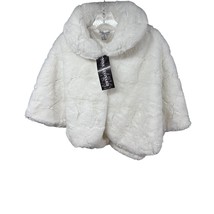 Nina Leonard White Faux Fur Wrap Jacket Capelet Small Crystal Bling Button New - £38.94 GBP