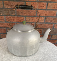 Vintage Priscilla Speaks Aluminum Kettle Hot Cowboy Coffee Teapot Wood Handle US - £15.76 GBP