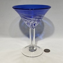 Mexican Hand Blown Thick Stem Blue White Swirl Martini Glass Margarita EUC - £12.73 GBP