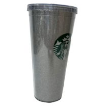 Starbucks Tumbler Large Reusable Travel Cup Silver Glitter Sparkle 20 Oz New - £14.24 GBP