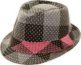 Unisex Trilby Fedora Hat H70E Poly Wool Plaid Black Grey w/ White Dots P... - £18.61 GBP+