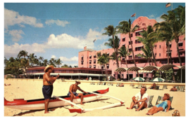 Sunbathing on Waikiki Beach at the Royal Hawaian Hotel Hawaii Postcard - £6.27 GBP