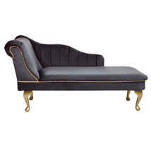 Cambridge Chaise Lounge Handmade Tufted Grey Velvet Striped Longue Accent Chair - £263.77 GBP