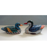 Vintage hand painted vibrant colors decorative display small ducks glass... - $40.71 CAD