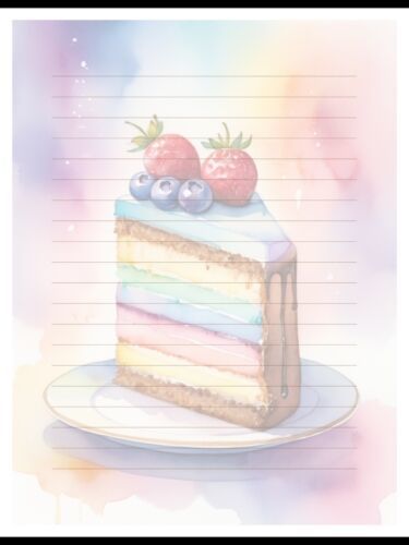 Primary image for Slice of Cake - Lined Stationery Paper (25 Sheets)  8.5 x 11 Premium Paper