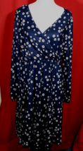 AMZPLUS Women&#39;s V-Neck Long Sleeve Knit Dress  2XL NWT Navy Blue White Gray Dots - £14.06 GBP