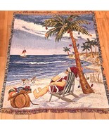 Beach Bum Santa Blanket Throw Vacation Palm Tree tapestry Christmas boat... - $951.82 MXN