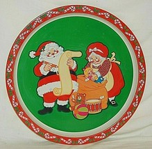 Christmas Fun Metal Tin Tray Drinks Cookies Santa &amp; Mrs. Claus Packing B... - £15.81 GBP