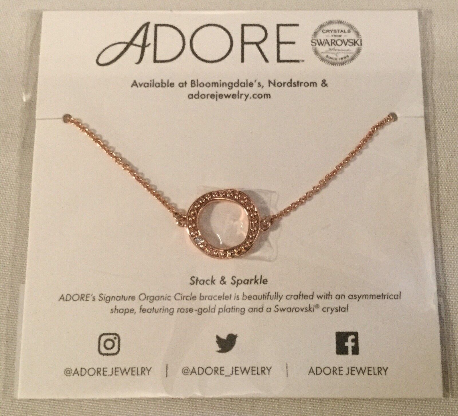 Primary image for Adore Swarovski Crystal Bracelet Organic Circle Rose Gold Adjustable NEW