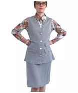 70s Vest Skirt and Blouse Vintage Teacher Librarian Outfit Gray Mod S - $746.24 MXN