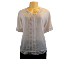 Fylo Blouse Small Pink Rayon Women&#39;s Blush Peasant Style Short Sleeve Eyelet S - £13.59 GBP