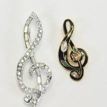 Rhinestone Musical Note Pin 2.4&quot; H x .9&quot; W &amp; Enamel Musical Note Pin 1.6... - £15.35 GBP