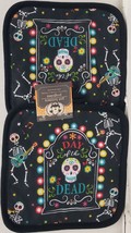 2 Same Potholders (7&quot;x7&quot;) Halloween,Tombstone For Day Of The Dead &amp; Skeletons,Gr - £6.32 GBP