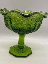 L E Smith Green Glass Stemmed Footed Compote Candy Dish Bowl  - £11.73 GBP