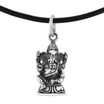 GANESH Elephant Hindu Art Sterling Silver Pendant Rubber Necklace - £33.54 GBP