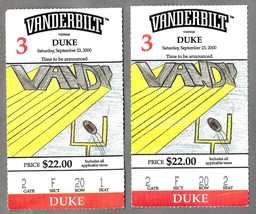 2 Vanderbilt Commodores Vs Duke Blue Devils 2000 Football Game Ticket Stubs - £7.72 GBP