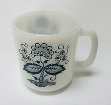 Vintage Glasbake Coffee Mug Cup Blue-Green Onion Flower White Milk Glass - $19.75