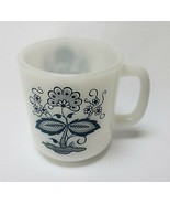 Vintage Glasbake Coffee Mug Cup Blue-Green Onion Flower White Milk Glass - £15.51 GBP