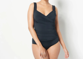 Jantzen Solid Surplice Maillot One- Piece Swimsuit- BLACK, REGULAR 12 - £23.73 GBP