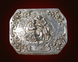 Rococo silver trinket box Lovers in park Late 18th century 800 Hallmark - $333.00