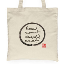 Calligraphy Tote Bag Present Moment Wonderful Moment Handbag Cotton Women Gift - £13.19 GBP