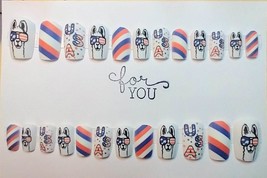 24pc Press on Nails Red White and Blue Llama Matte Medium Length - £6.39 GBP