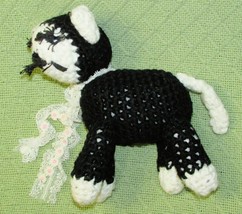 Crochet Tuxedo Cat Plush Black White Knit Stuffed Animal Hand Crafted Kitten Toy - £12.56 GBP