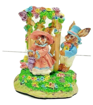 Spring Bunny Rabbits Figurines Courting At The Trellis 4&quot; Tall x 3&quot; Base IOB - £11.00 GBP