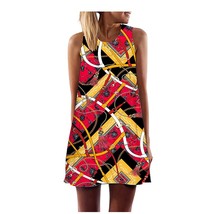 2022 New Summer Female Beach Dress Loose Sleeveless Vintage Print Casual A-Line  - £57.48 GBP