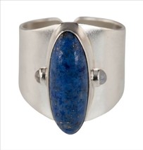 Beautiful Sterling Silver Lapis Lazuli Wide Band Ring Sz 8 - £53.43 GBP