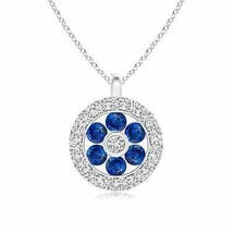 ANGARA Channel-Set Sapphire Flower Pendant with Diamond Halo in 14K Solid Gold - £497.21 GBP