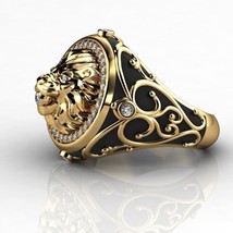 Elvis Presley Wedding Ring Lion Head Austrian Crystal 14K Gold Plated S8-12 Men - £18.27 GBP