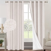 Princedeco Primitive Textured Linen 100% Blackout Curtains, 52 X 96 In, Ivory - £37.73 GBP