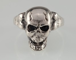 Men&#39;s Biker Skull and Bone Sterling Silver Band Ring Size 9.50 - £91.74 GBP